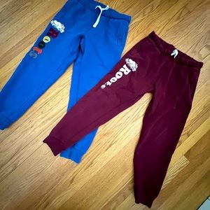 ROOTS kids size 8 royal blue and burgundy sweat pants.